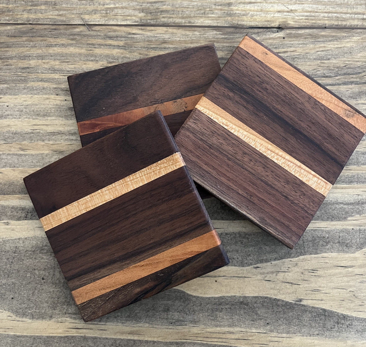 Set of Two Stiped Design Wooden Coaster